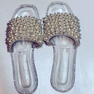 Kassime Flat Slides in Clear and Pearl by Jessica Simpson